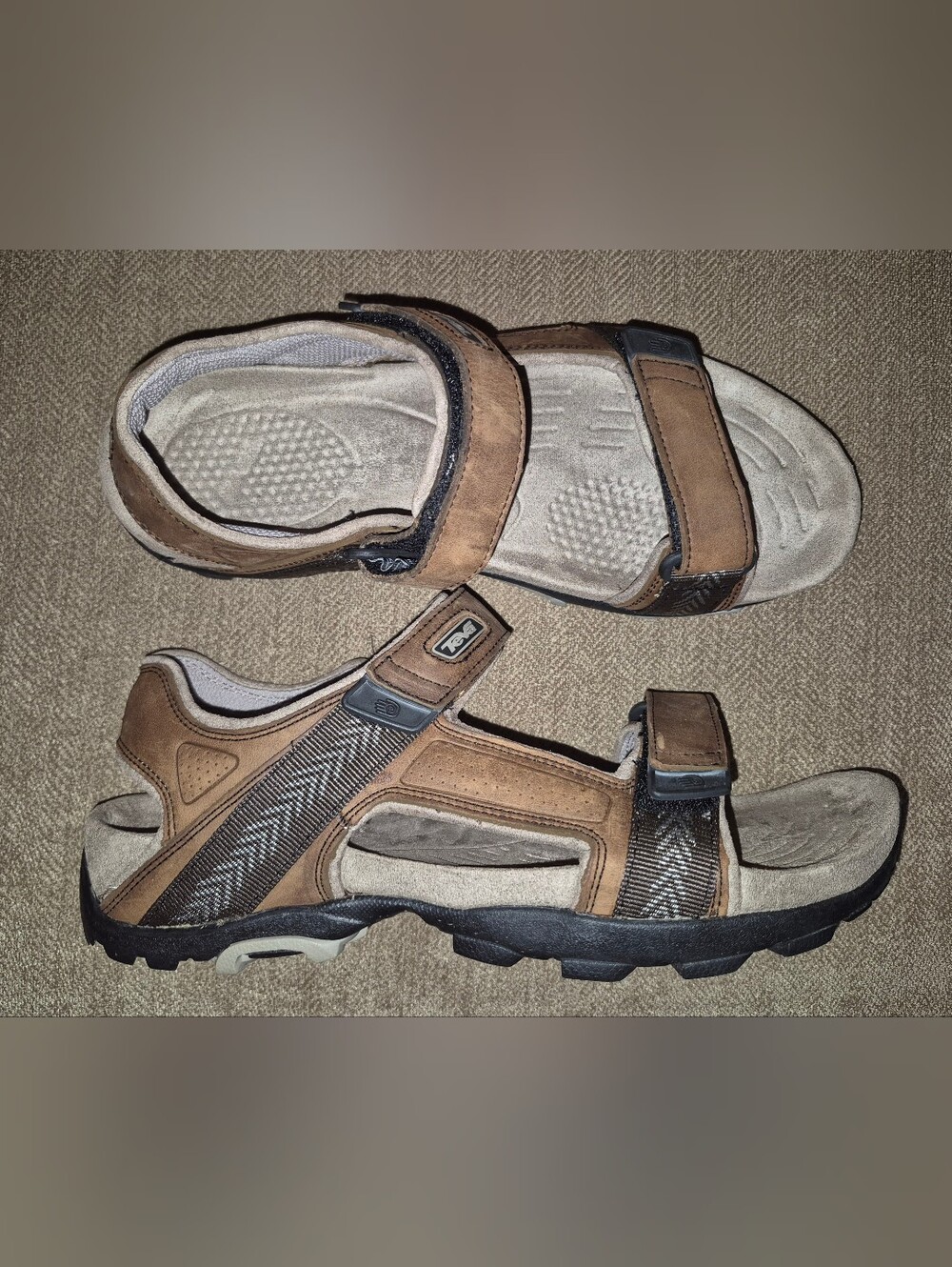 🔥Like-New! Teva 11 Men's Fossil Canyon Leather Hiking Sandals Vibram Sole Sport